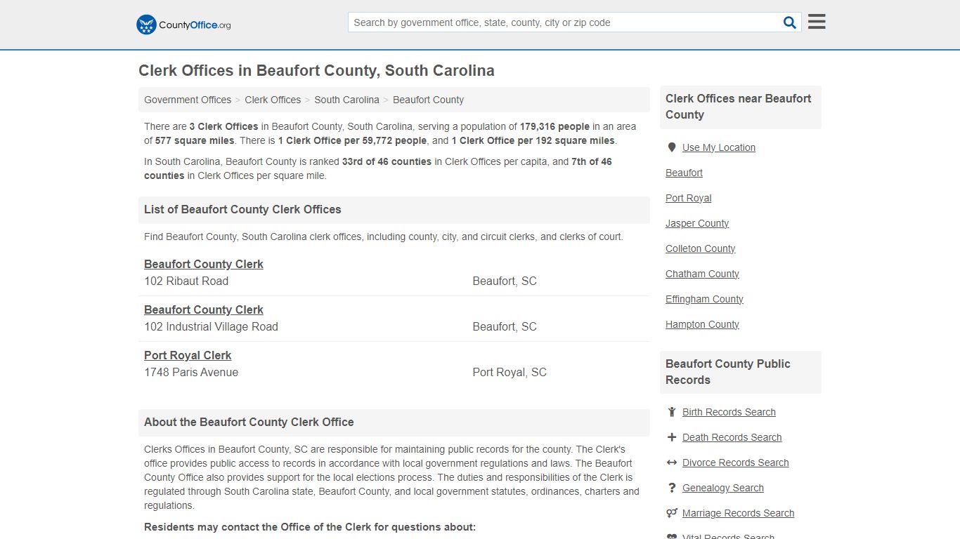 Clerk Offices - Beaufort County, SC (County & Court Records)